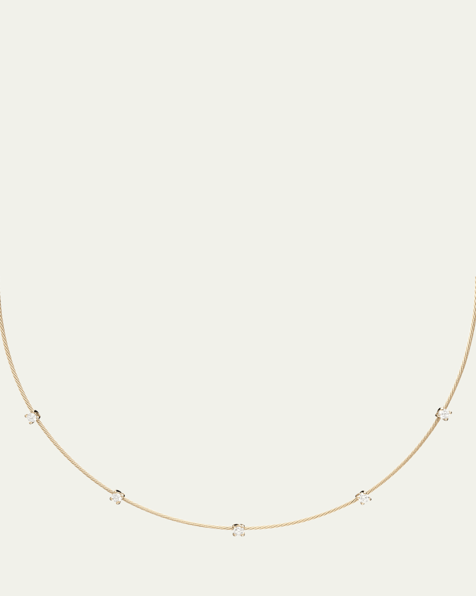 18K Yellow Gold 1mm Wide Necklace with Diamonds